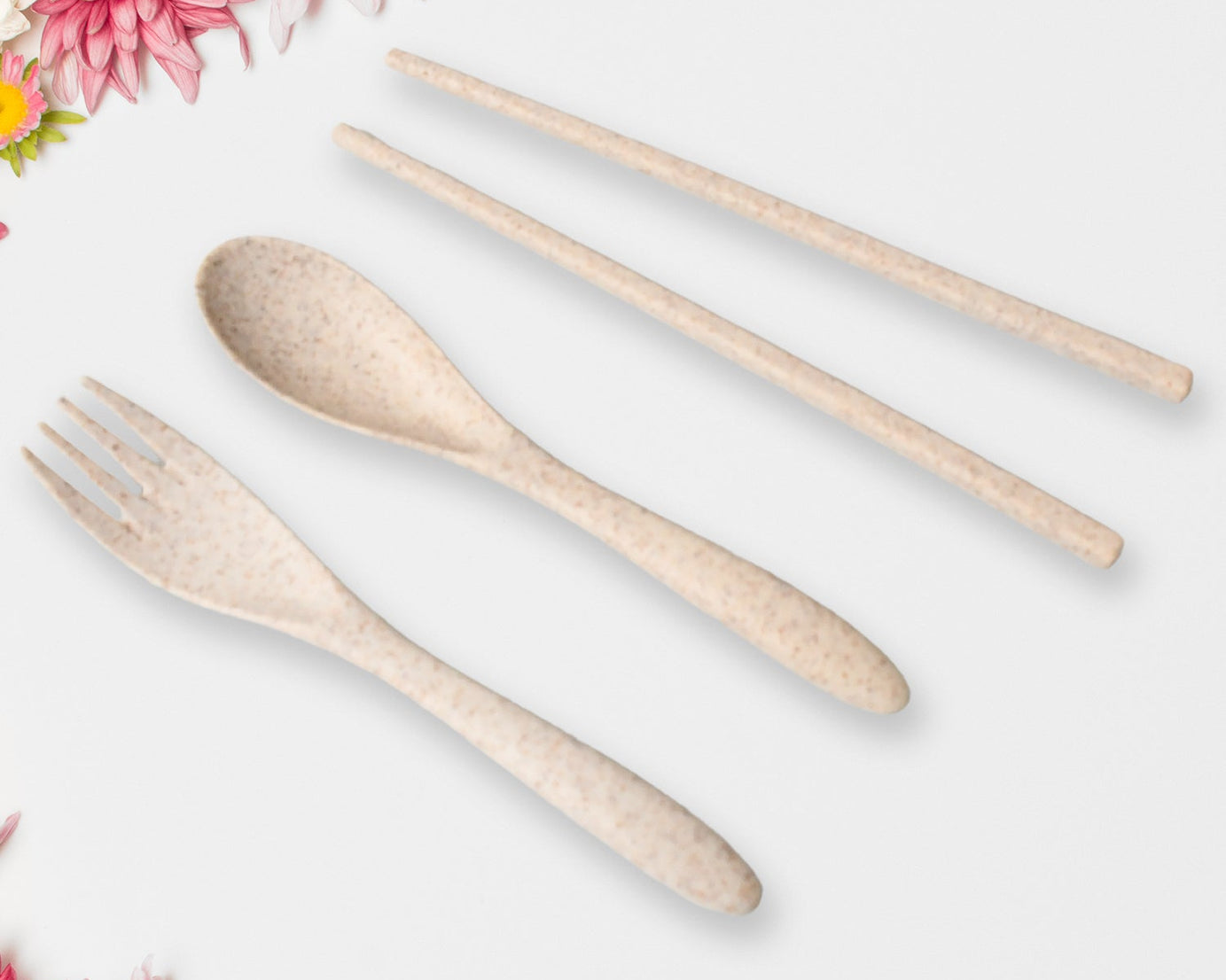 Rice Bowl Noodle 1 Bowl with 1 Lid and Handle Wheat Straw Noodle Bowls with Wheat Straw 1 Fork, 2 Chopsticks, 1 Spoon for Soup Salad Cooker Snack Set (6 Pcs Set)