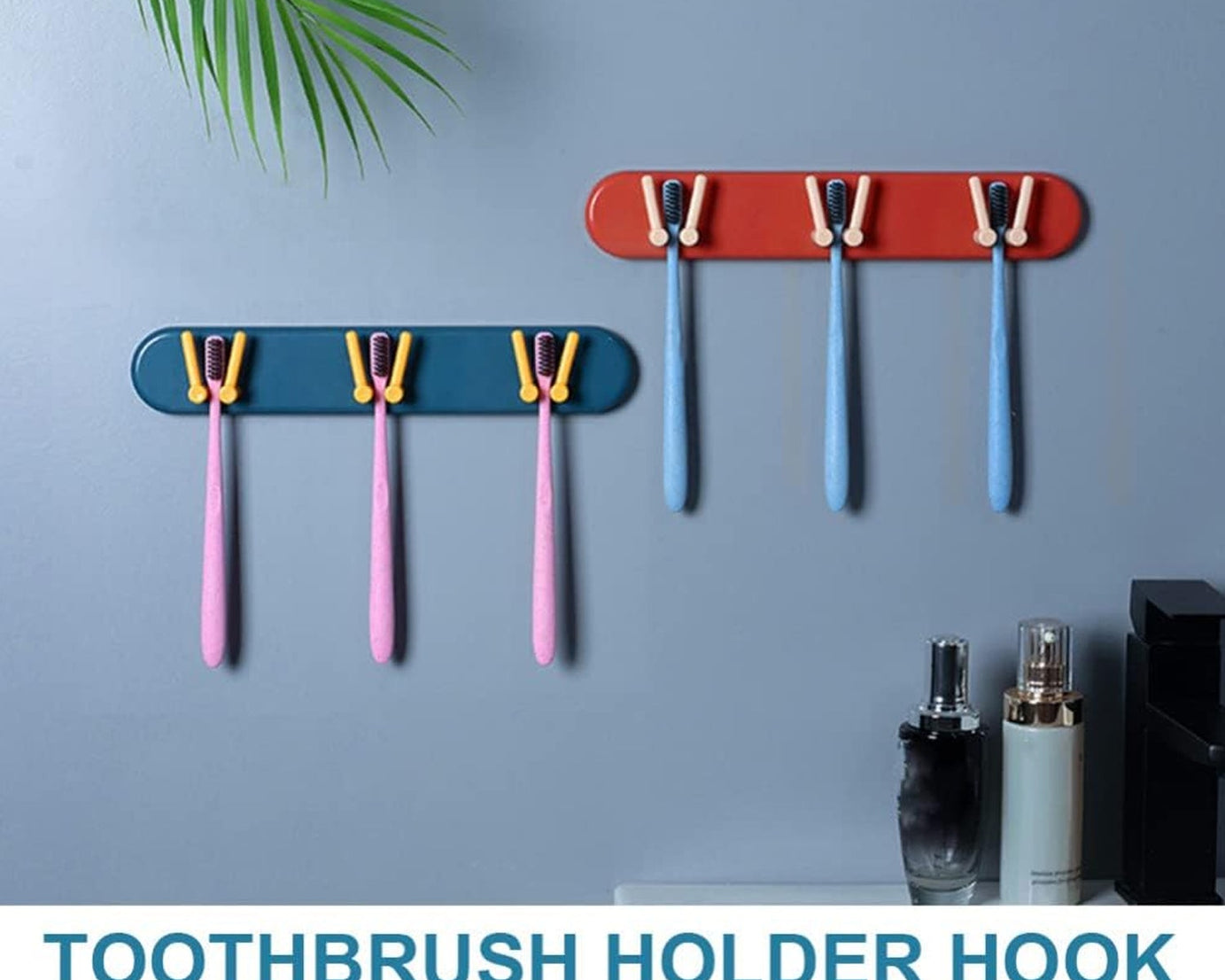 Toothbrush Holder Plastic Bathroom Accessories Organizer Wall Mounted Hanging Mount Shelf & Hooks (1pc)