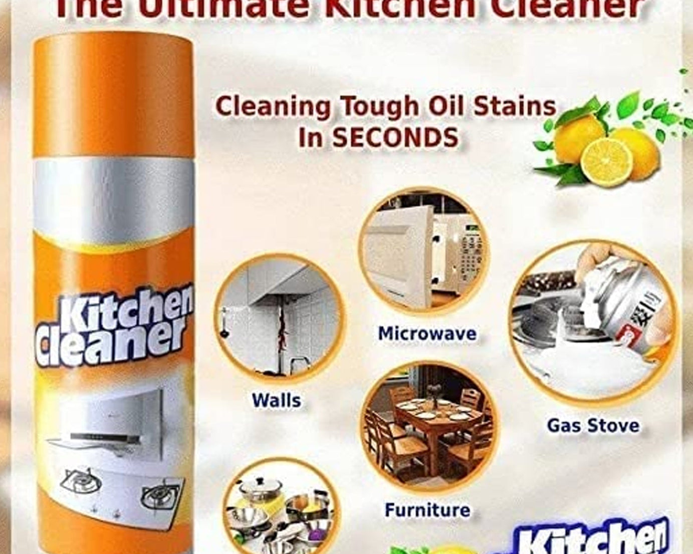 Multipurpose Bubble Foam Cleaner Kitchen Cleaner Spray Oil & Grease Stain Remover Chimney Cleaner Spray Bubble Cleaner All Purpose Foam Degreaser Spray (500 Ml)