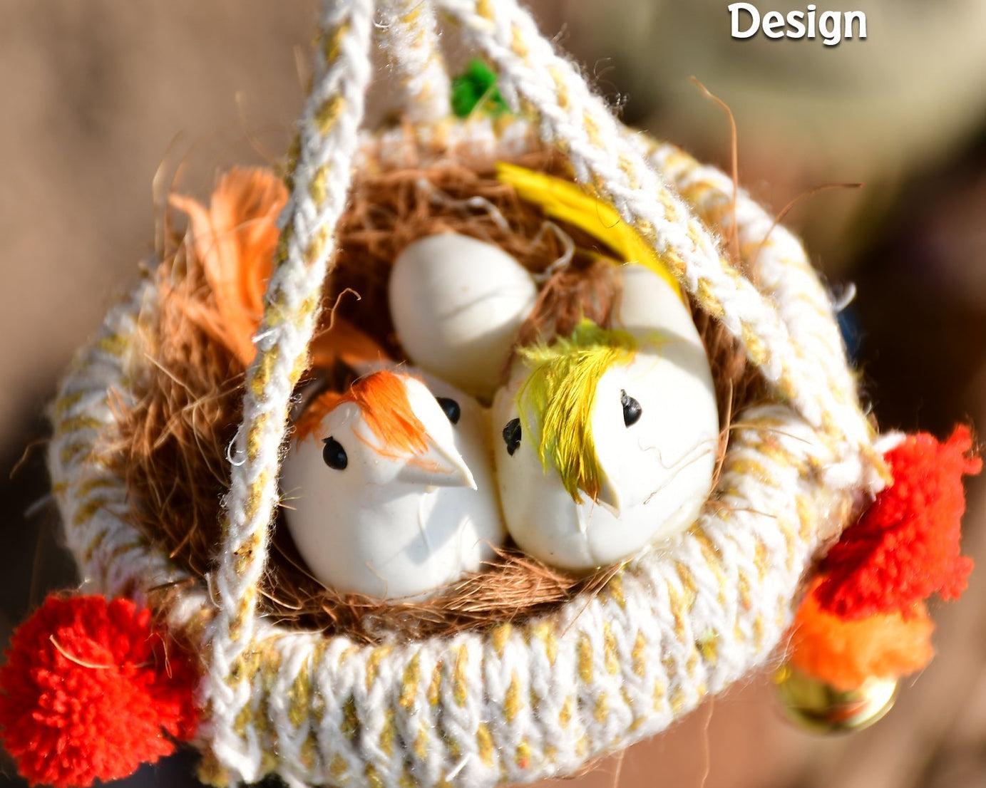 Detailed view of decorative jute birds nest