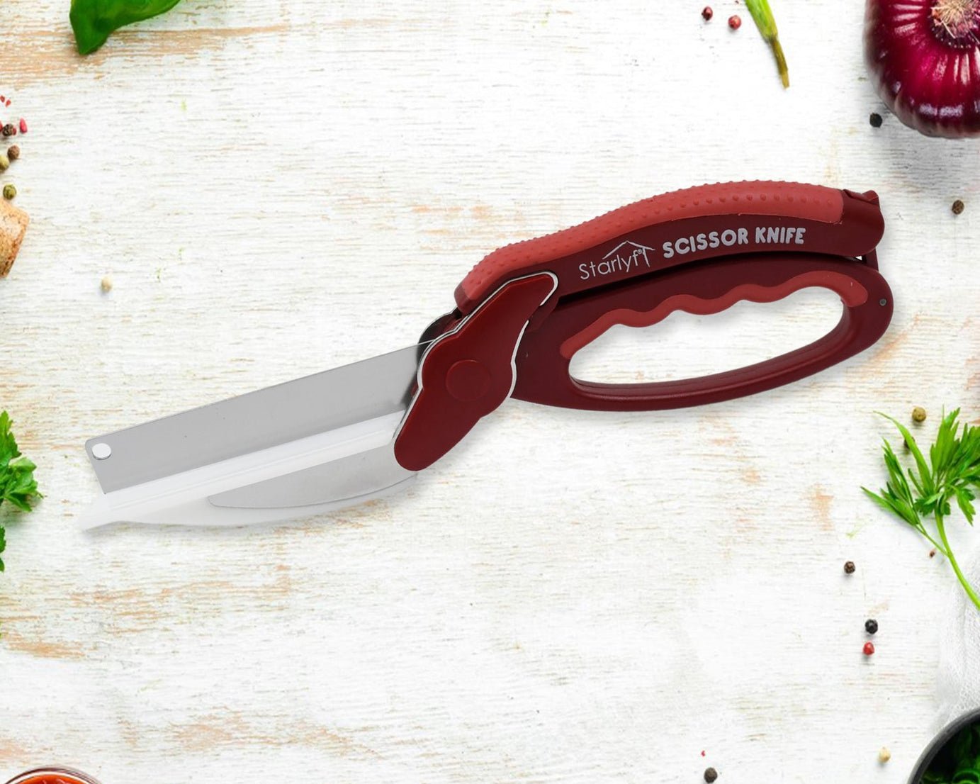 2 in 1 Kitchen Knife Scissor with Spring Locking Hinge and Chopping Board (1 Pc / With Card Packing)