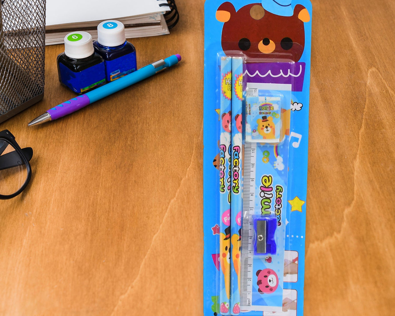 Cartoon Wooden Pencil Set for Kids Boys Return Gifts Birthday Party Space Stationary Set Pencil Eraser Sharpener Combo Kit for Kids Boys (Mix Color / 1 Set)