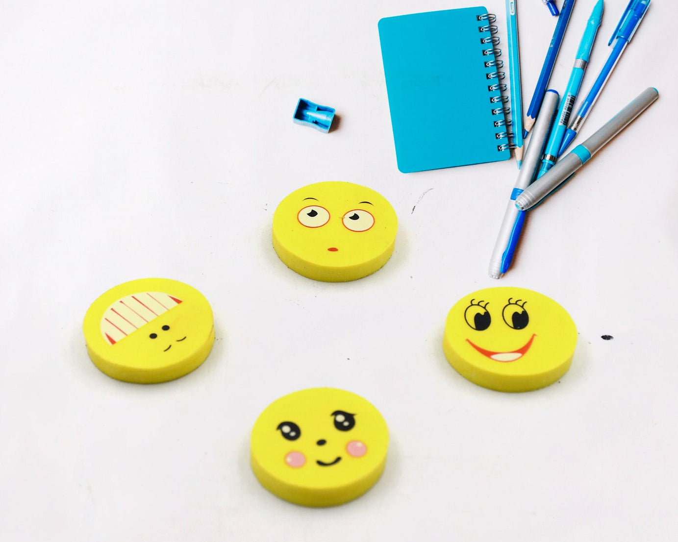 Cute Smile Emoji Erasers, Cute Smile Face Rubber Eraser Dentist Dental Clinic School Kid for School Going Kids/Birthday Party Return Gift Set (4pc Set)