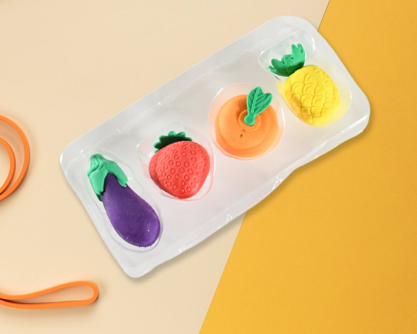Mini Cute Vegetables and Fruits Erasers or Pencil Rubbers for Kids, 1 Set Fancy & Stylish Colorful Erasers for Children, Eraser Set for Return Gift, Birthday Party, School Prize, 3D Erasers  (4 pc Set)