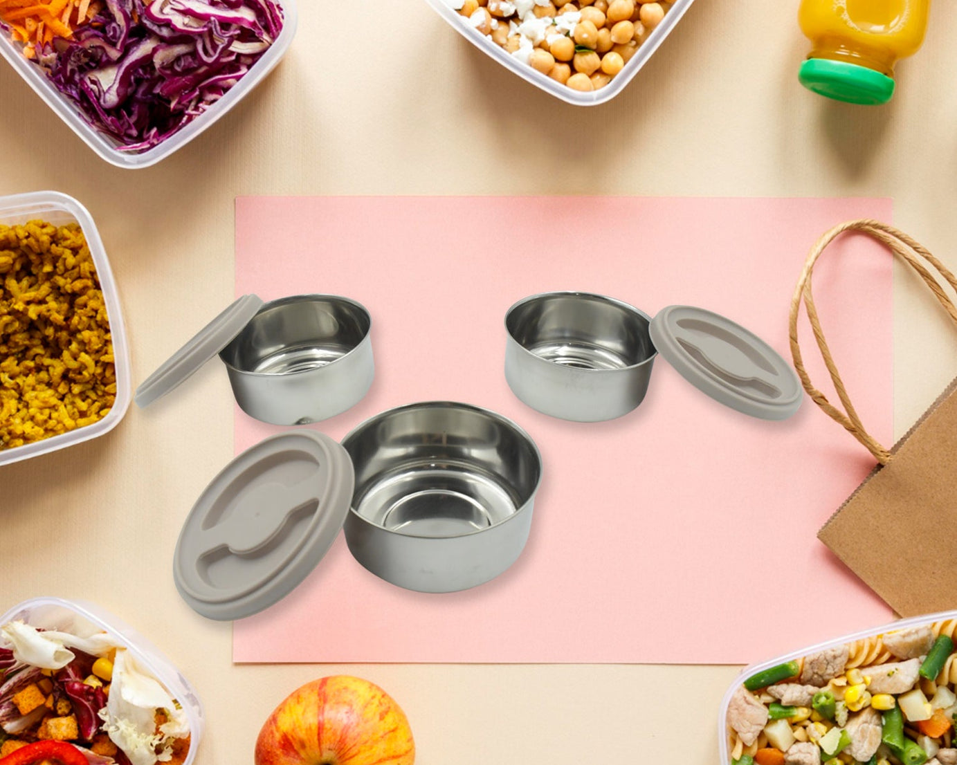 2373  Smart Insulated Stainless Steel Tiffin 3 Compartment Lunch Box with Handle Stackable Stainless Steel Lunch Box | BPA Free | Leakproof/Dabba for Office, Home, School  (1 Pc 3 compartment)