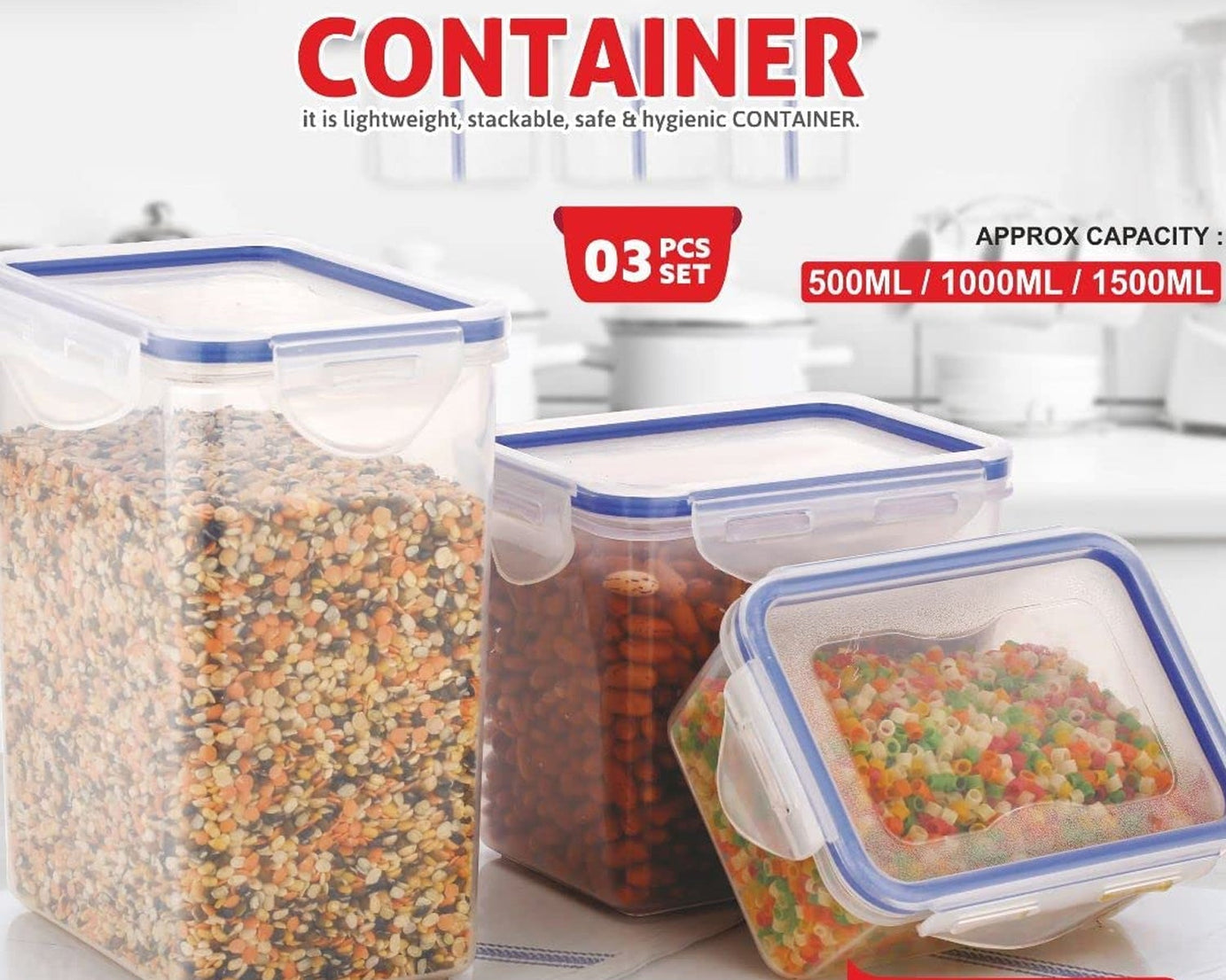 Rectangle Food Storage Containers: Airtight, Leak-Proof Lids (3-Pack, Clear ABS)