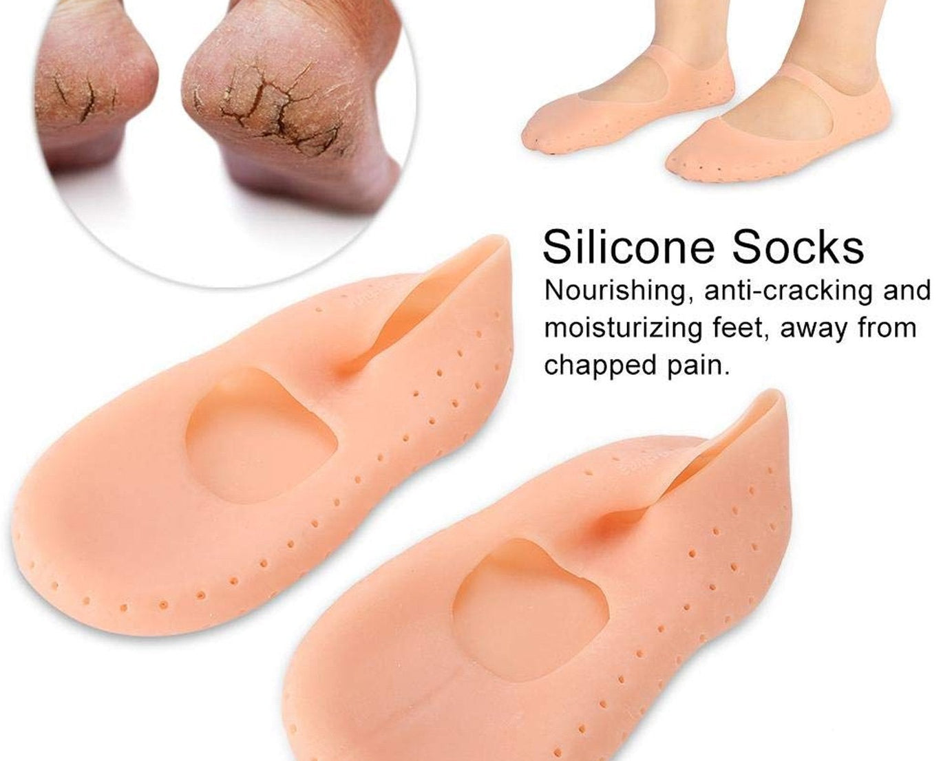 Silicone gel socks for cracked heels and moisturizing