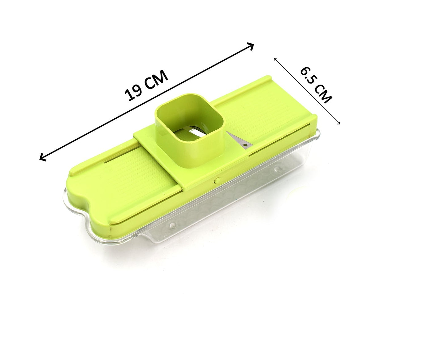 Stainless steel fruit and vegetable slicer.