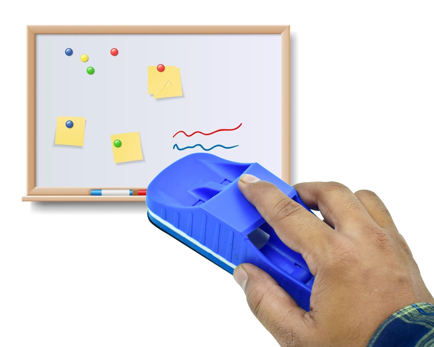 Study tools: duster, ruler, and marker for students.