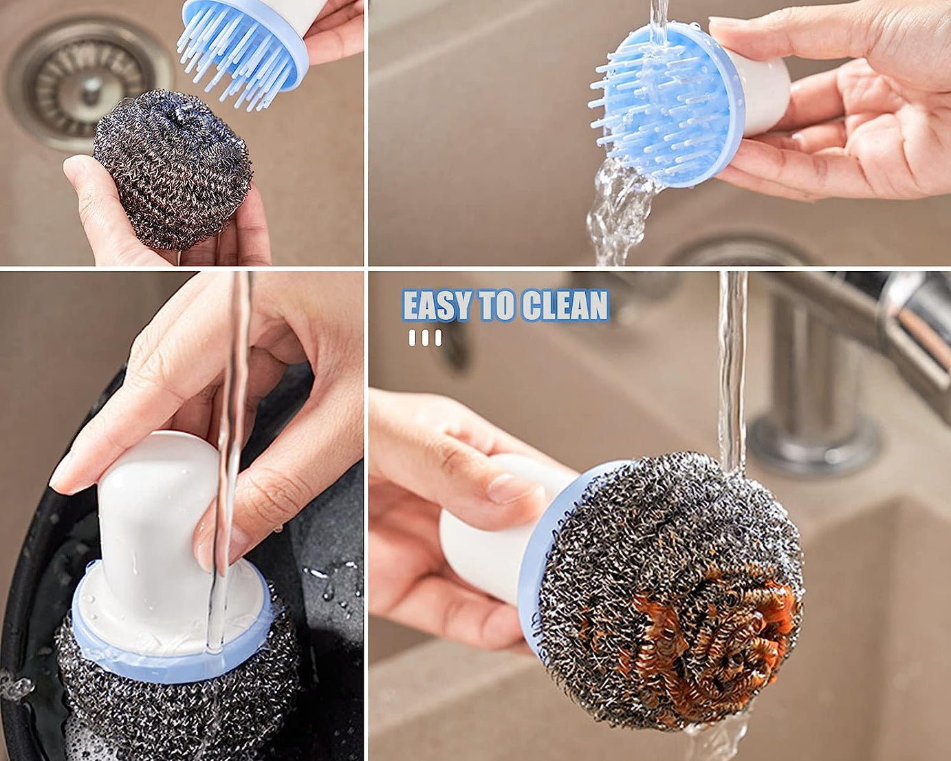 Dish scrub brush in action
