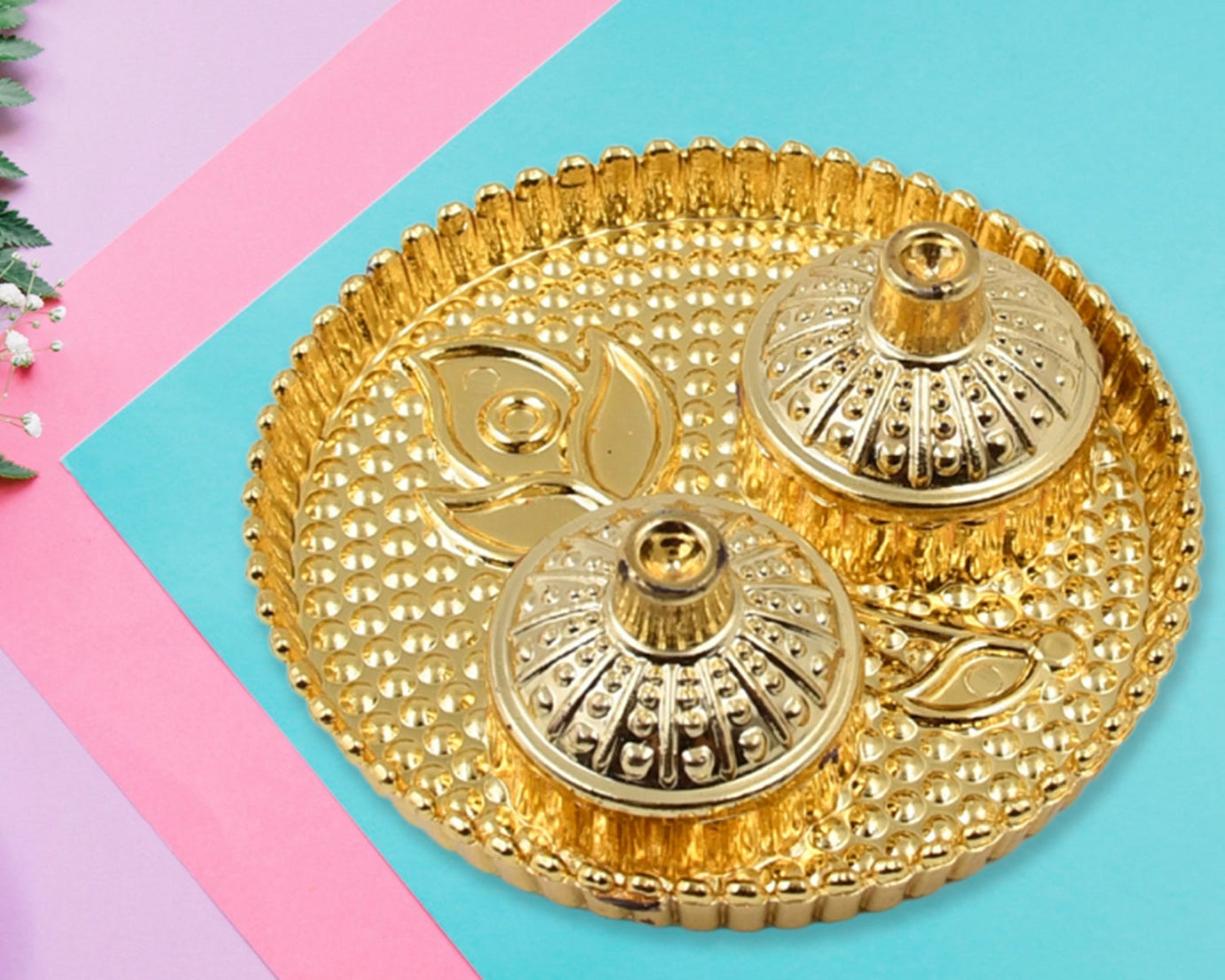 Round Shape Special Puja Thali, Kumkum Thali Holder (1 Pc / Small)