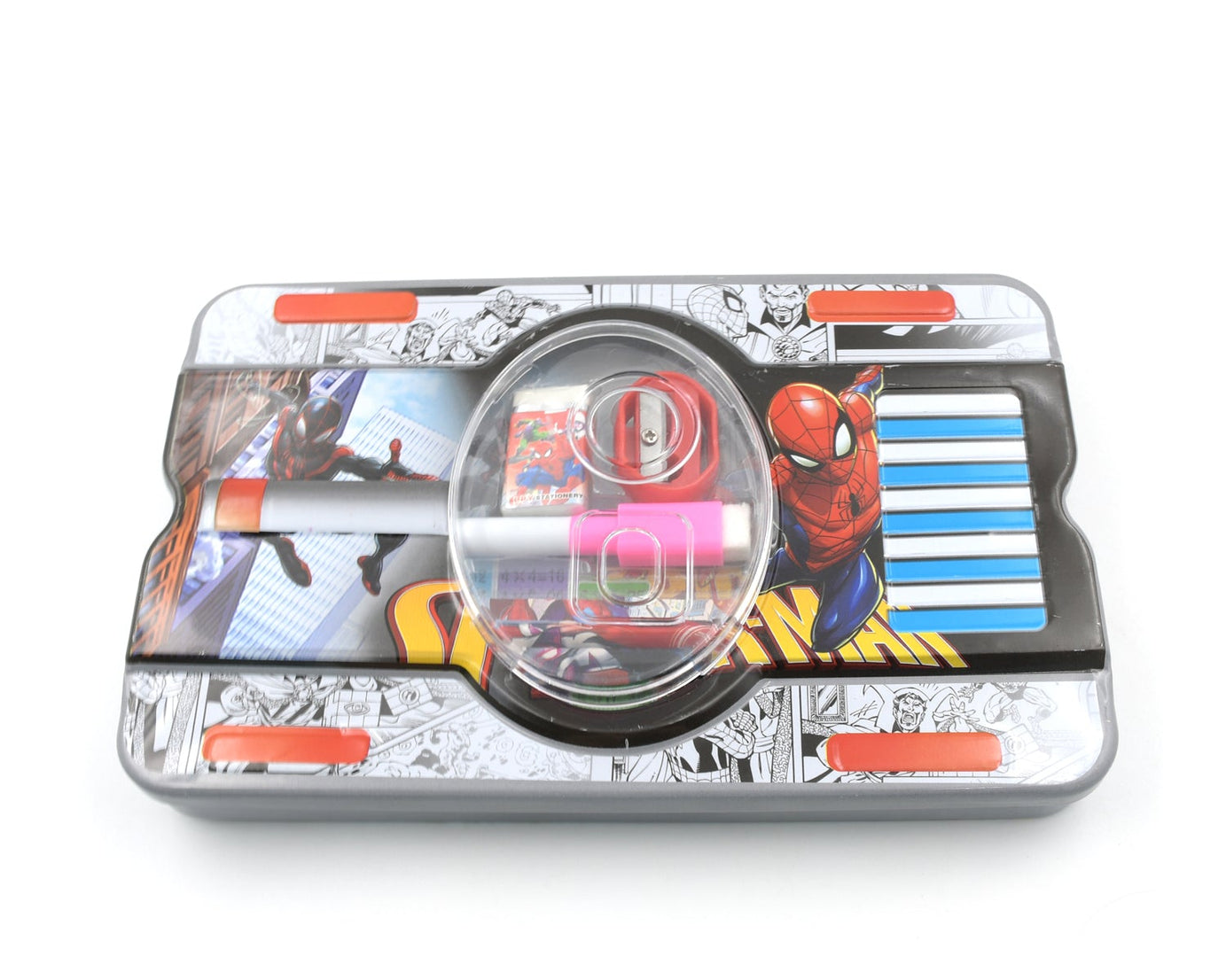 Big Cartoon Printed  Metal Compass Box, Pencil Case With Sharpner, Eraser, Pencil, Marker & Scale for Kids Stationery Compass Box, Stationery Gift for School Kids Compass, Pencil Box, Birthday Return Gift for Kids  (6 Pc Set)