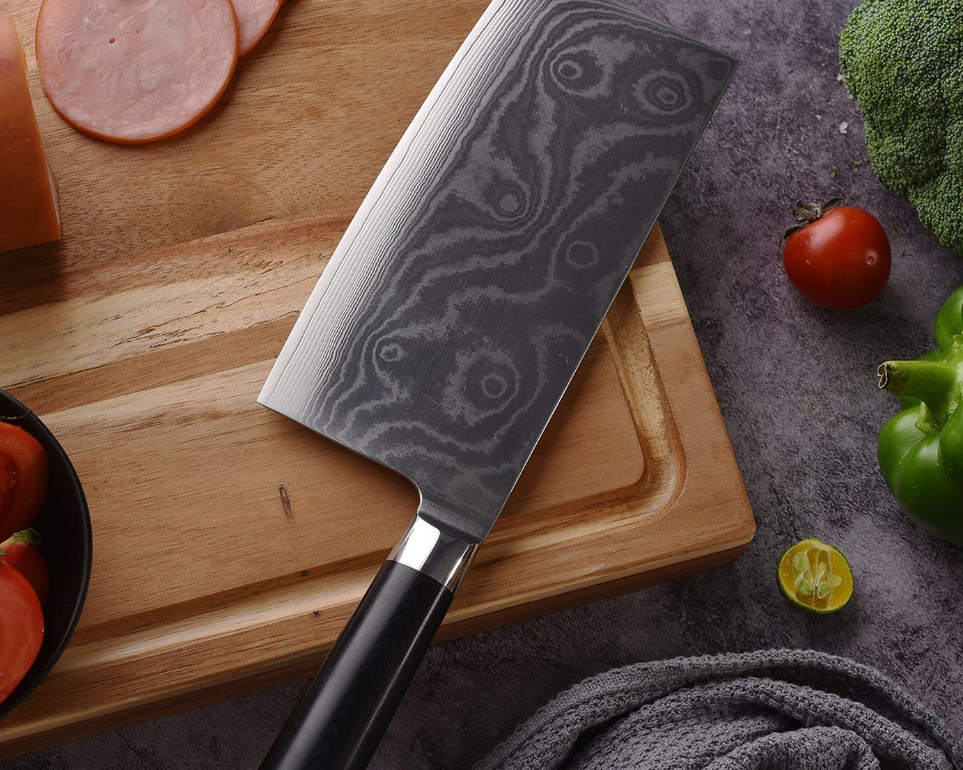 5735 Stainless Steel Chef Damascus Cleaver Vegetable Knife with Plastic Handle & Cover, Multipurpose Use for Kitchen or Restaurant (12 Inch)