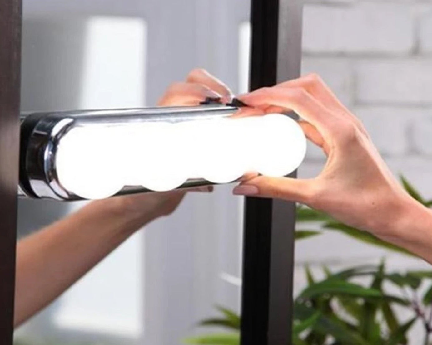Side view of bright LED makeup mirror