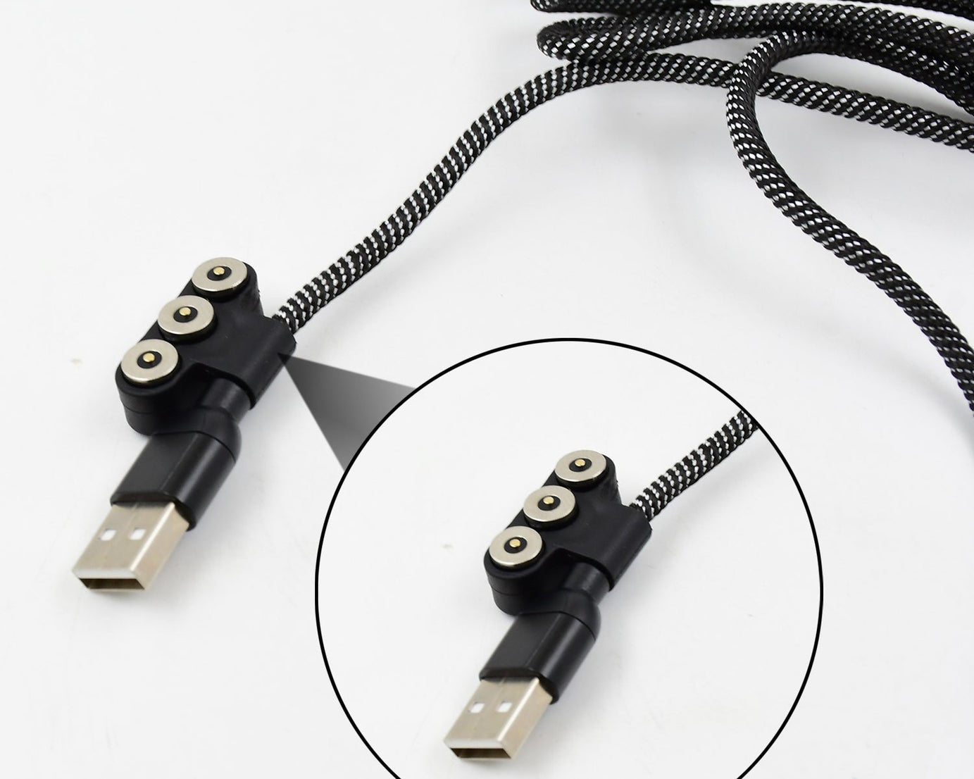 3 in 1 Magnetic USB Charging Cable | USB-c Android and Lightning with Extra Protecting Nylon| Strong Magnetic Cable with Full Rotation Support Fast Charging