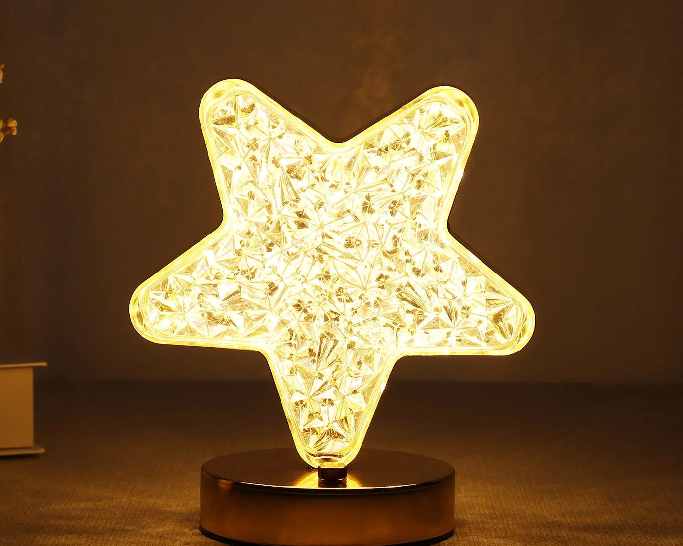 Star Shape Crystal Diamond Lamp Cordless Luxury Lamp with USB Rechargeable, 3-Way Dimmable & Touch Control Decorative Nightstand Lamp for Bedroom, Living Room, Party, Restaurant Decor (1 Pc )