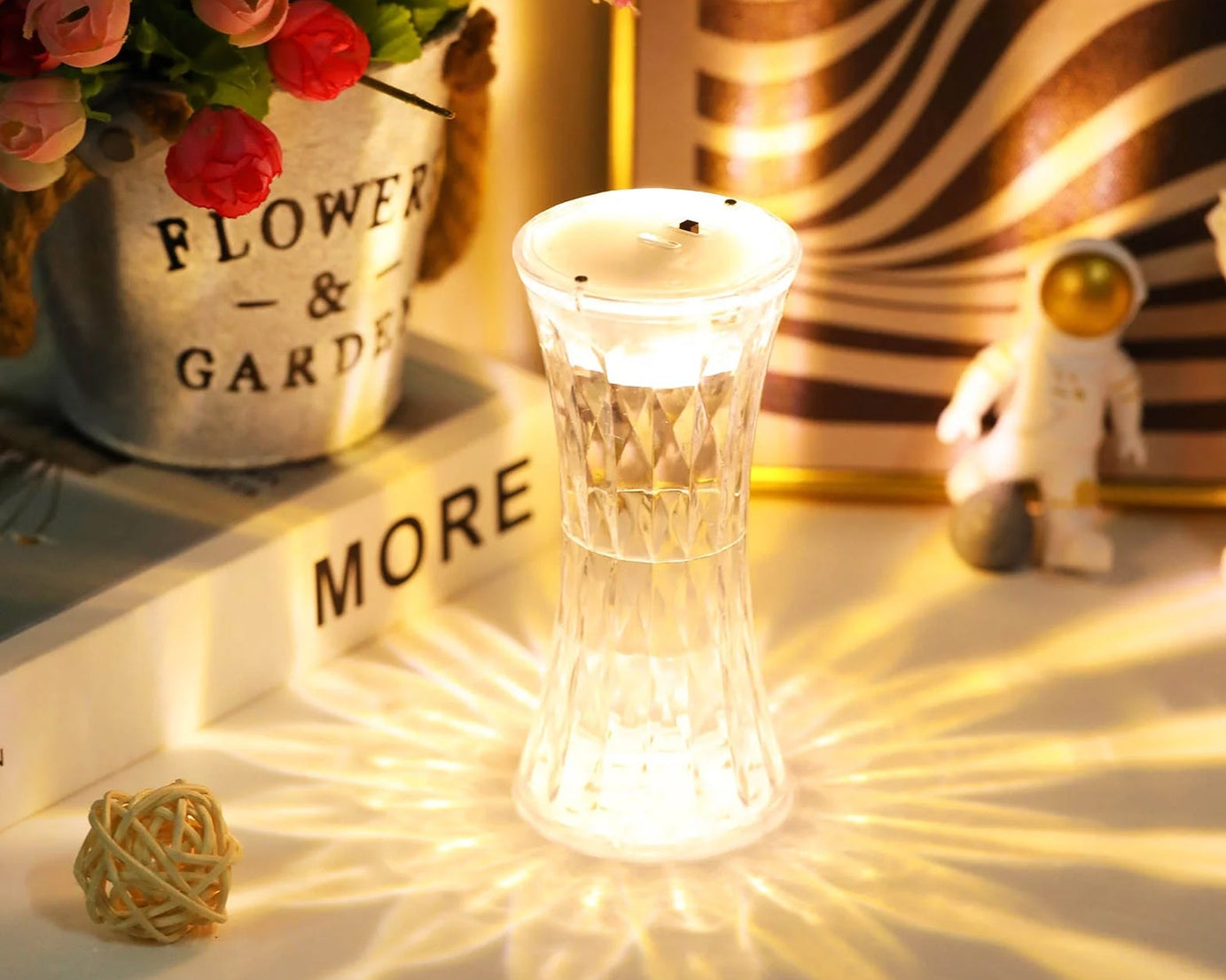 Crystal Lamp, Universal Night Light, Soft Lighting, Eye Protection for Nursery, Study, Bedroom Transparent Crystal Table Soft Lighting Multipurpose for Hotel for Office for Children's Room (12Pc MOQ)