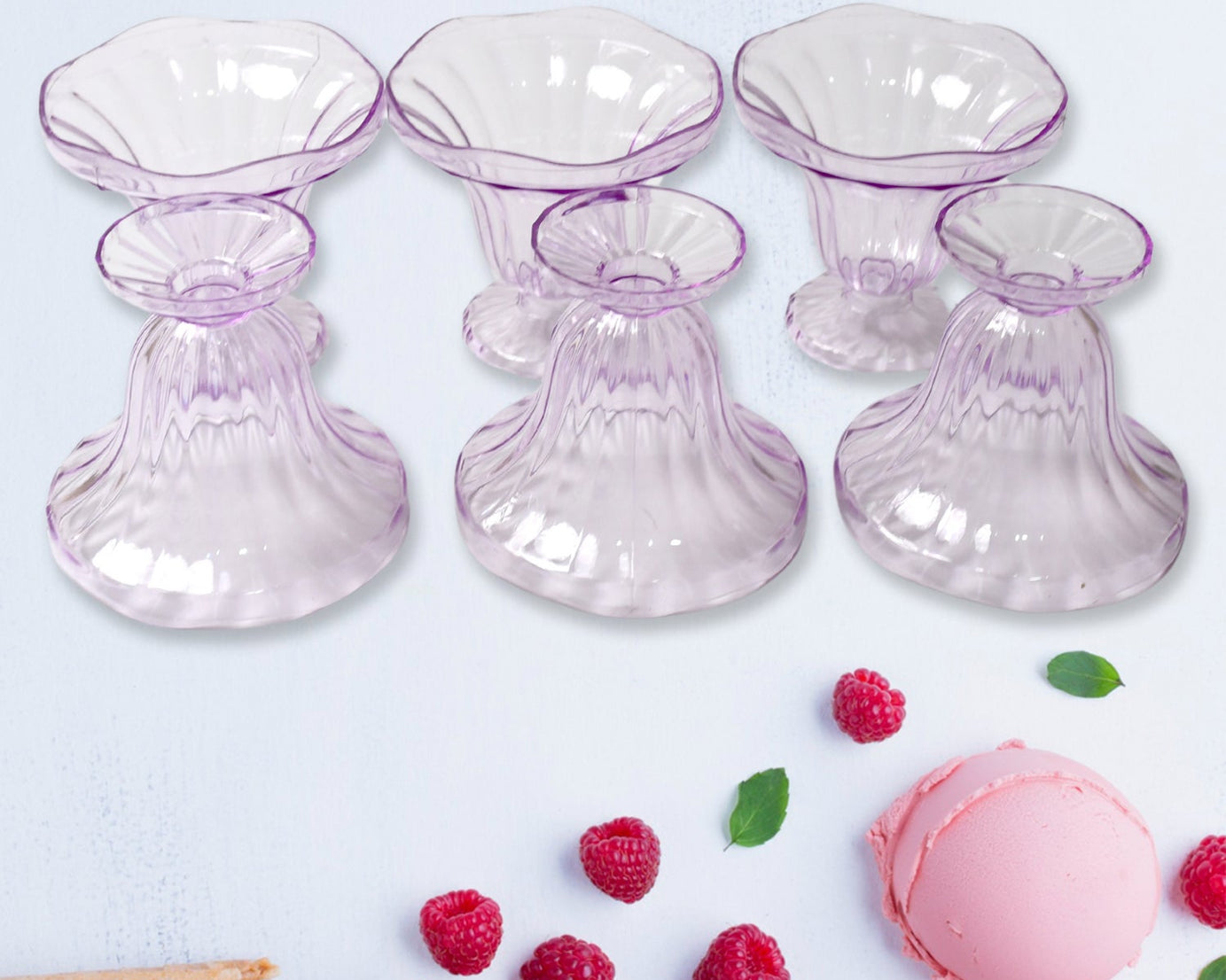 Crystal Plastic Ice-Cream Bowl, Home & Kitchen Serving Platter or Dessert Cup for Sundae, Sweets, Snacks, Fruit, Pudding, Nuts or Dip, Serving Bowls (Crystal Cups, Set of 6)