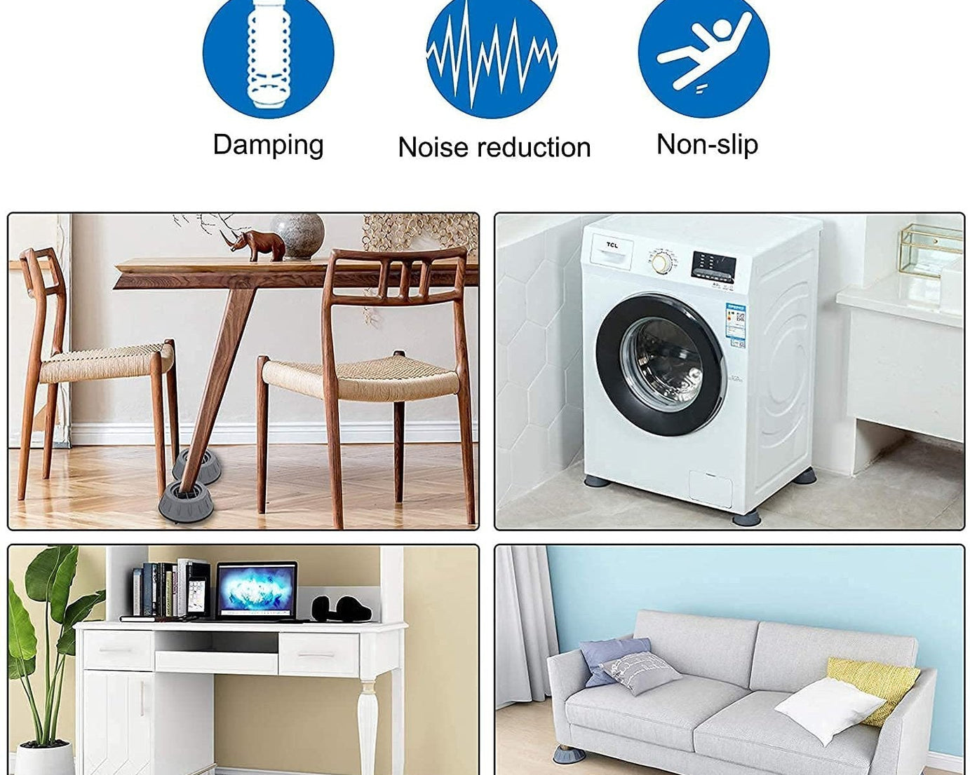 Suction cup anti vibration pads for quiet operation
