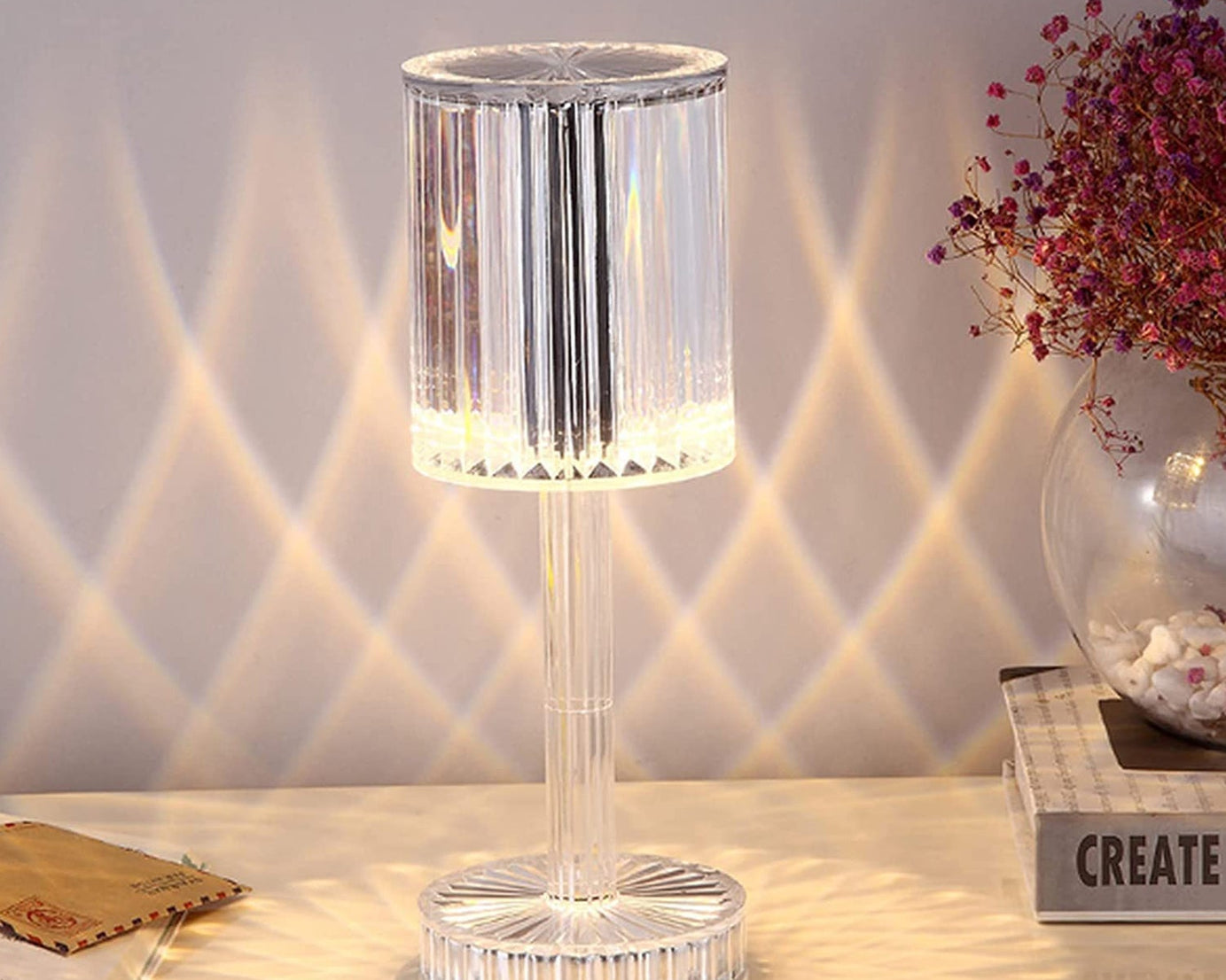 Crystal table lamp with touch control