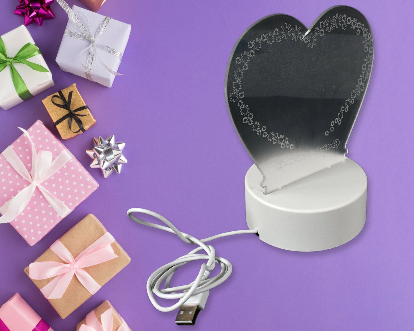 Creative Visualization Lamp 3 D Acrylic Decorative Lamp for Creative Keeps Notes Drawing Table Lamp for Home Decor / Bedroom / Gift / Office Decoration / Erasable Board (Heart-Shape / 1 pc)