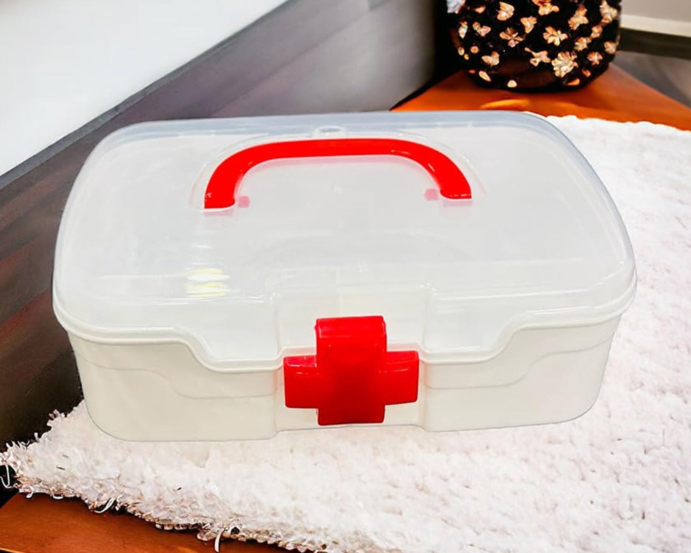 3 Compartment Medical Box, 1 Piece, Indoor Outdoor Medical Utility, Medicine Storage Box, Detachable Tray Medical Box Multi Purpose Regular Medicine, First Aid Box with Handle, Transparent Lid & Color Box 