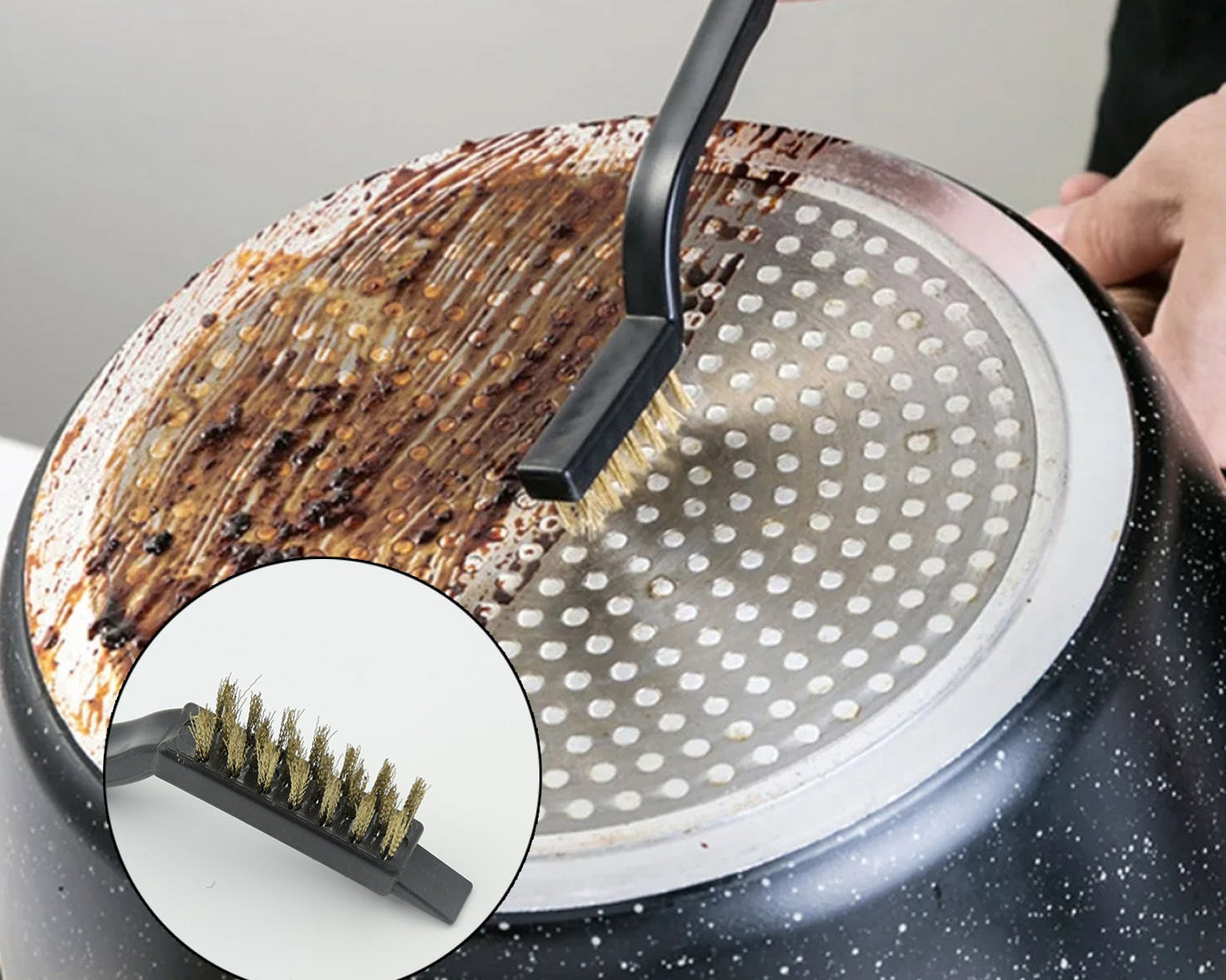 3pc Mini Wire Brush Set Brass Nylon Stainless Steel Bristles Household Cleaning Brush for Gas Stove, Smoke Machine Tool Burner Tiles Tap Rust Removal Welding Slag Dirt & Paint Scrubbing (3 Pcs Set)