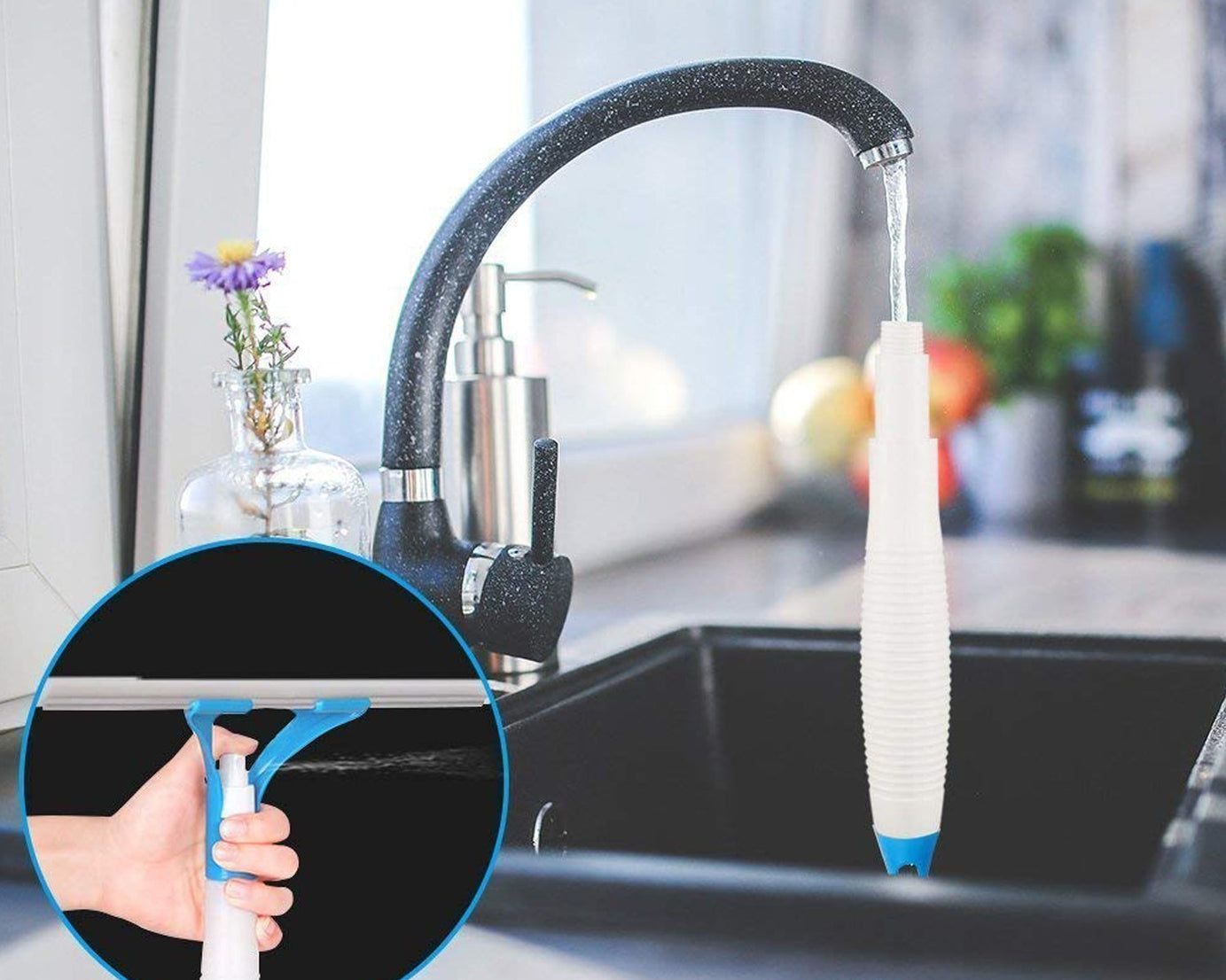 0620 Home Practical Washing brush Magic Spray type cleaning brush with Spray Bottle, glass wiper window clean shave glass sponge car window cleaning (1 Pc)