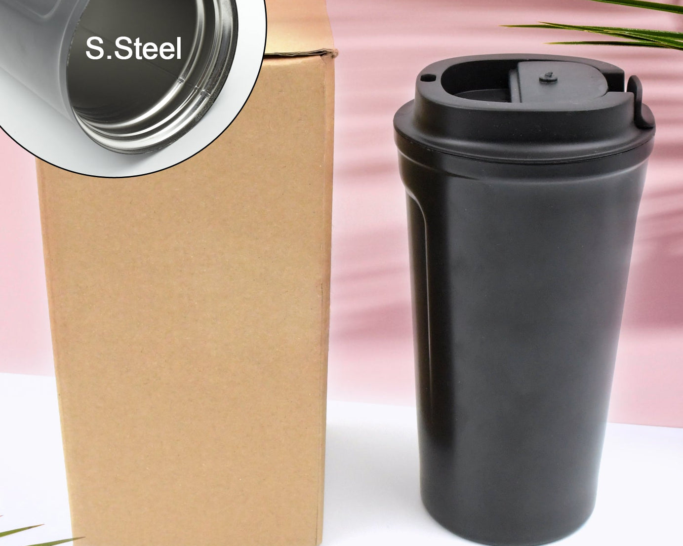 12512 Inside Stainless Steel & Outside Plastic Vacuum Insulated  Insulated Coffee Cups Double Walled Travel Mug, Car Coffee Mug with Leak Proof Lid Reusable Thermal Cup for Hot Cold Drinks Coffee, Tea (1 Pc)