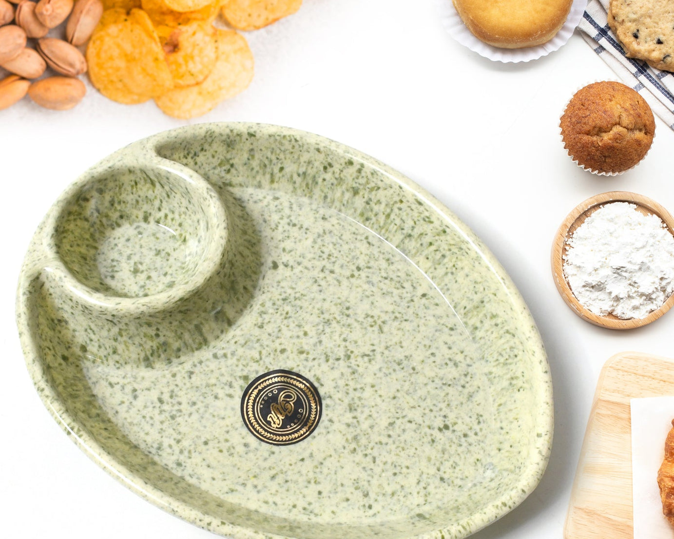 Alpino Ceramic Tea / Cups Set With Plastic Serving 2 Compartment Platter, Milk Cup / Mug, Coffee Cup, Tea Cup BPA Free Food Grade, or Outdoor for Household Gift For Birthday (3 Pcs Set)