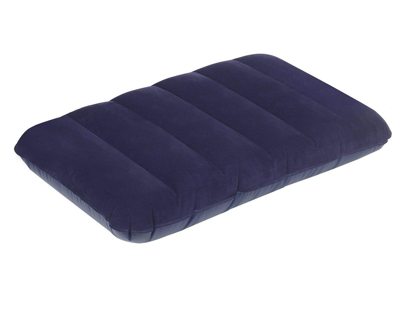 Velvet travel pillow in blue, inflatable.