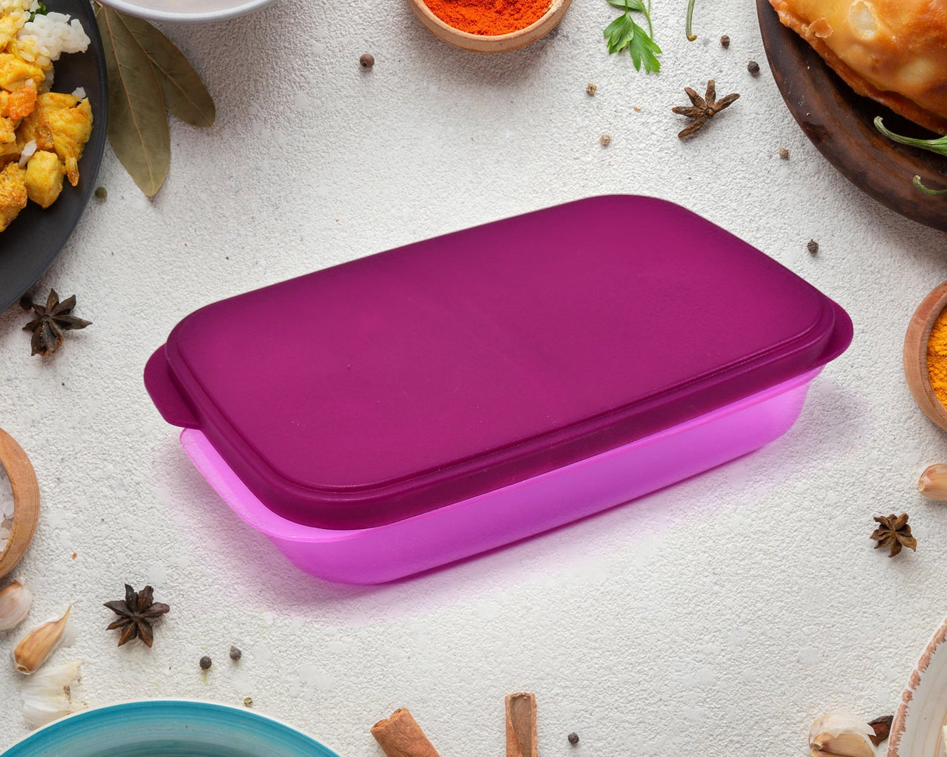 Unbreakable plastic lunch box with leak-proof design.