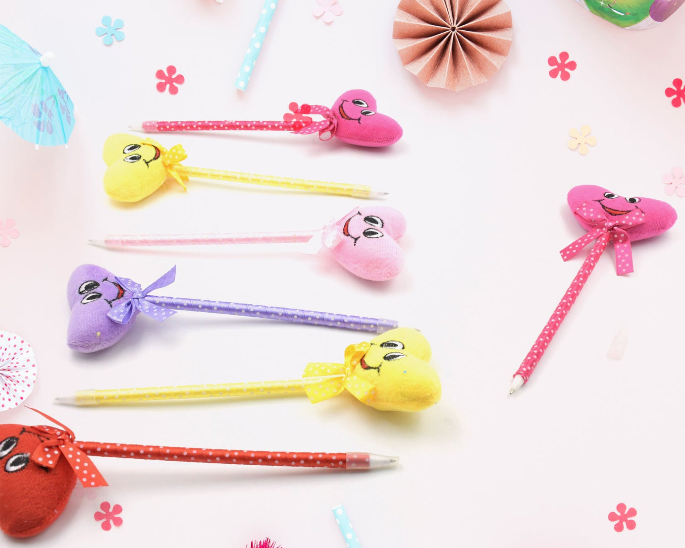 Cute Cartoon Shape & Heart Design Facy Writting Pen Attached Rattle | Ball Pen Smooth Writing For Wedding , Events & Multiuse Pen  Best Pen l Use for Kids (12 Pcs Set Mix Design & Color)