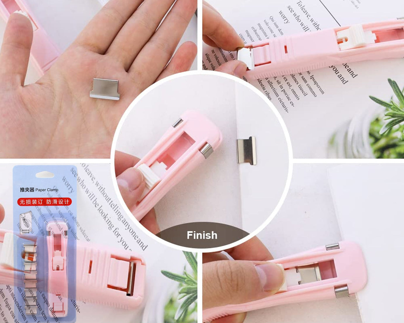 Portable Paper Clamp With 8 Pcs Clip Dispenser Handheld Paper Fast Clam (1 Set)