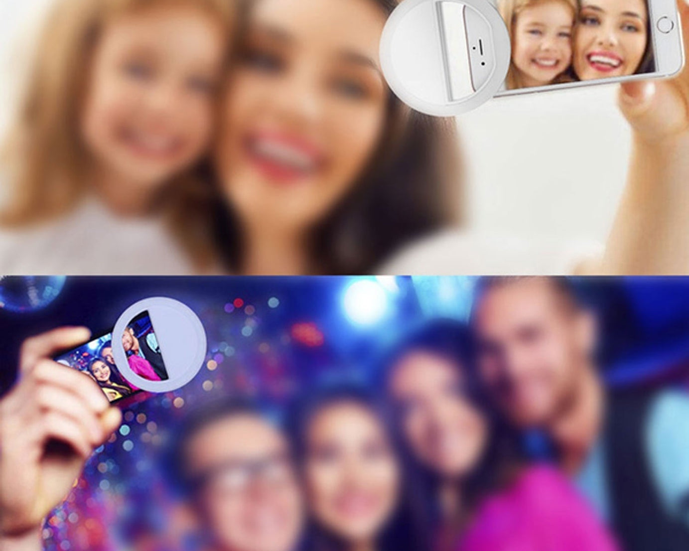 Selfie ring light setup with adjustable brightness