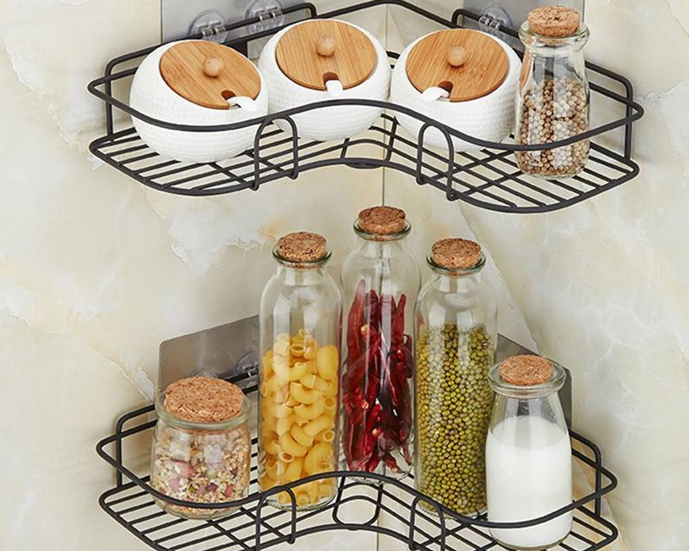 Easy-install corner rack for kitchen storage
