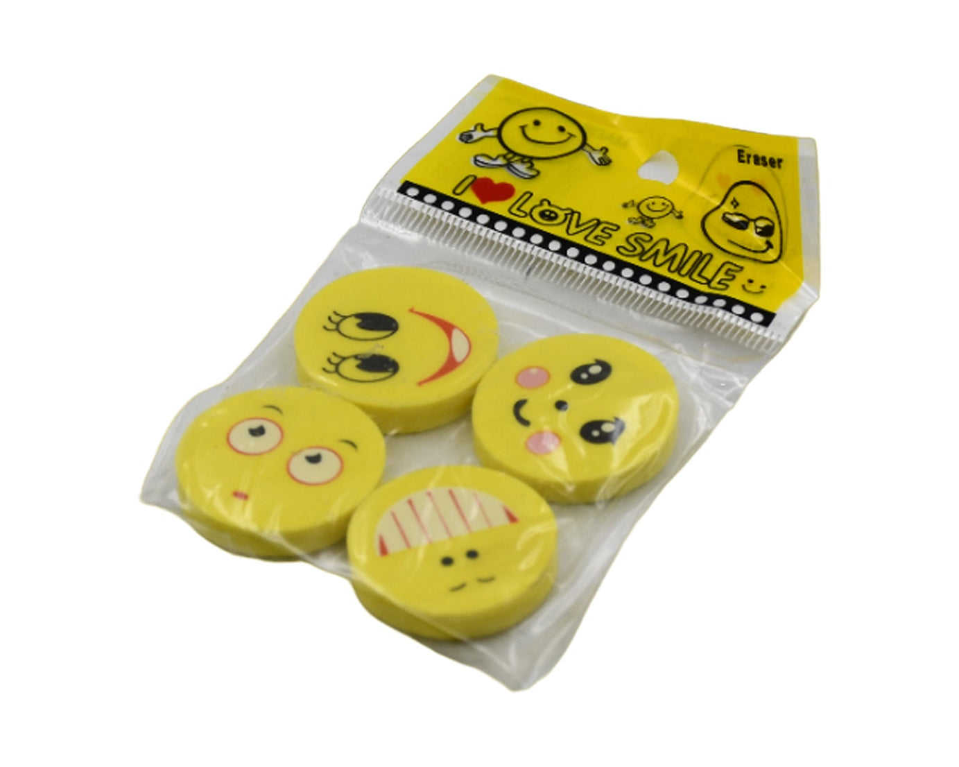 Cute Smile Emoji Erasers, Cute Smile Face Rubber Eraser Dentist Dental Clinic School Kid for School Going Kids/Birthday Party Return Gift Set (4pc Set)