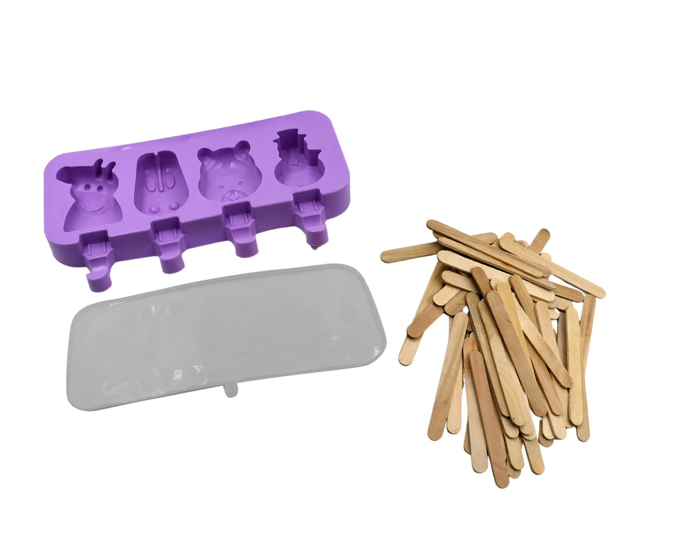 5949 Silicone Popsicle Molds Ice Cream Pop Molds 4 Cavities with Lids 50 Pack Sticks for Kids Ice cube Maker Easy Release