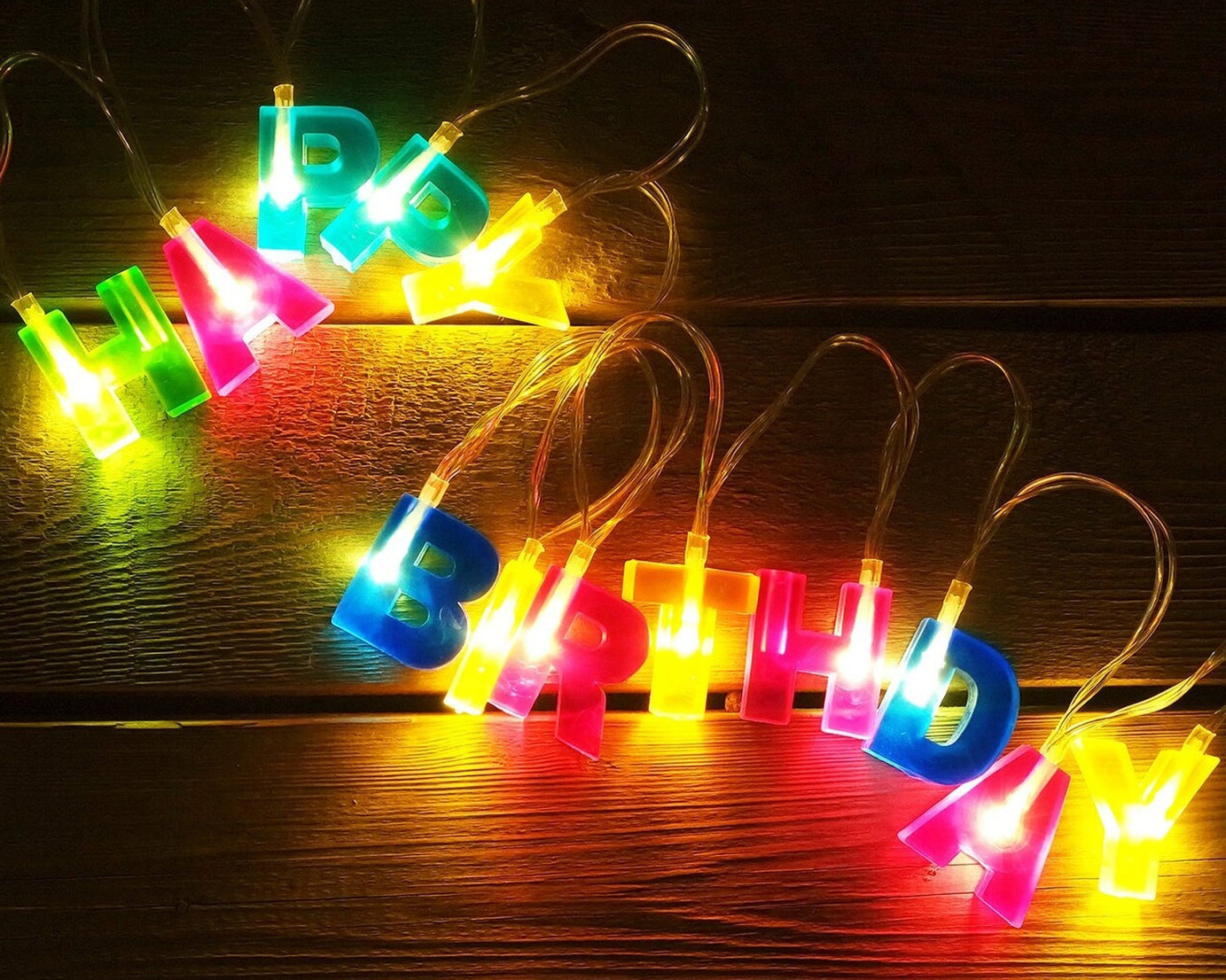 Battery-operated outdoor string lights, Happy Birthday theme