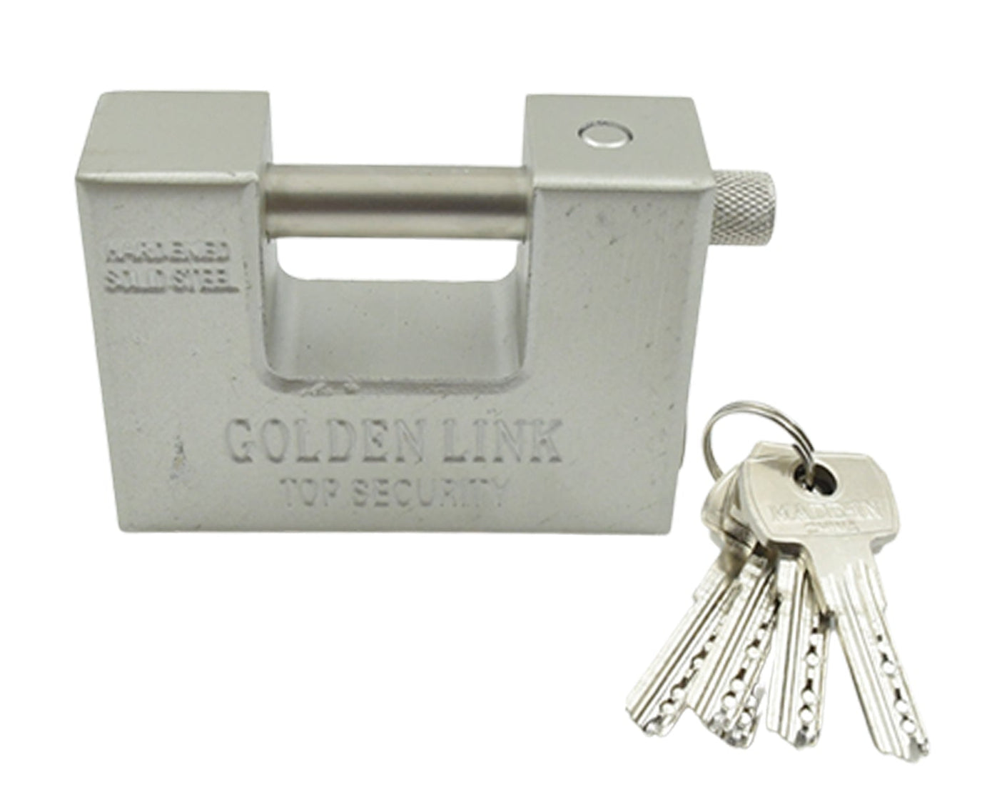 94mm Stainless Steel Padlock: Rectangular, Hardened Steel, 5 Keys