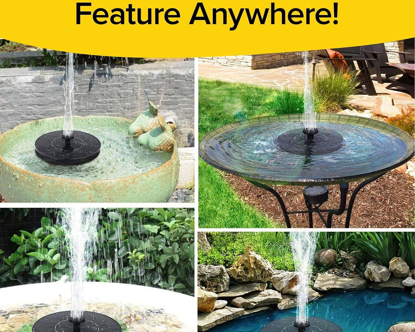 Fast Fountain by Pocket Hose - Solar-Powered - Instantly Adds a Water Feature Virtually Anywhere - 5 Spray Modes - No Installation or Batteries Required - Great for Bird Baths, Pools, Pond & More (1 Pc)
