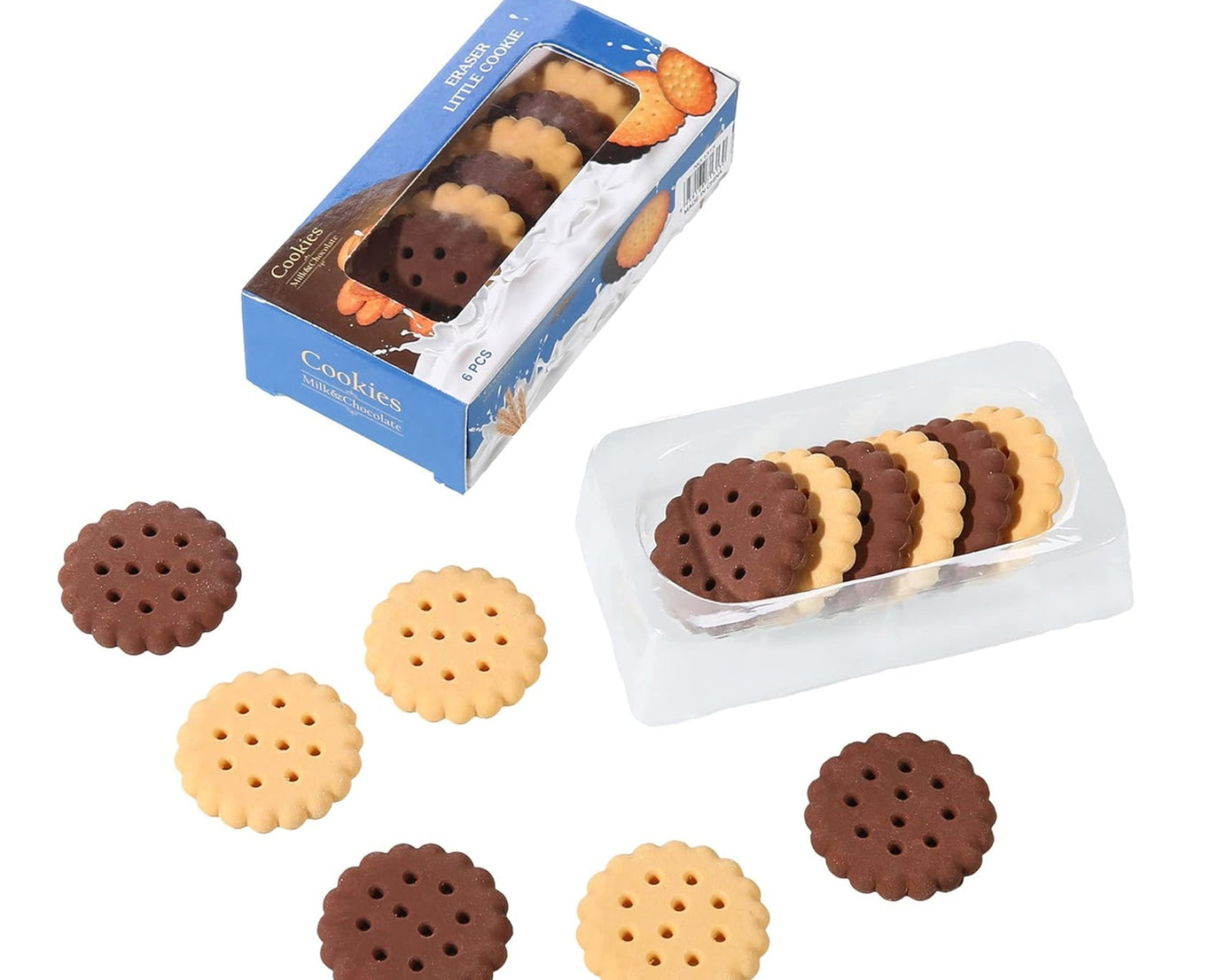 Pack of 6 Erasers Erasers Stationery School Rubber Schools Sketches Office Sign Kid Party Favour Gift Toy Gift Creative Christmas Birthday Gift in Shape Biscuits (6 Pcs Set)