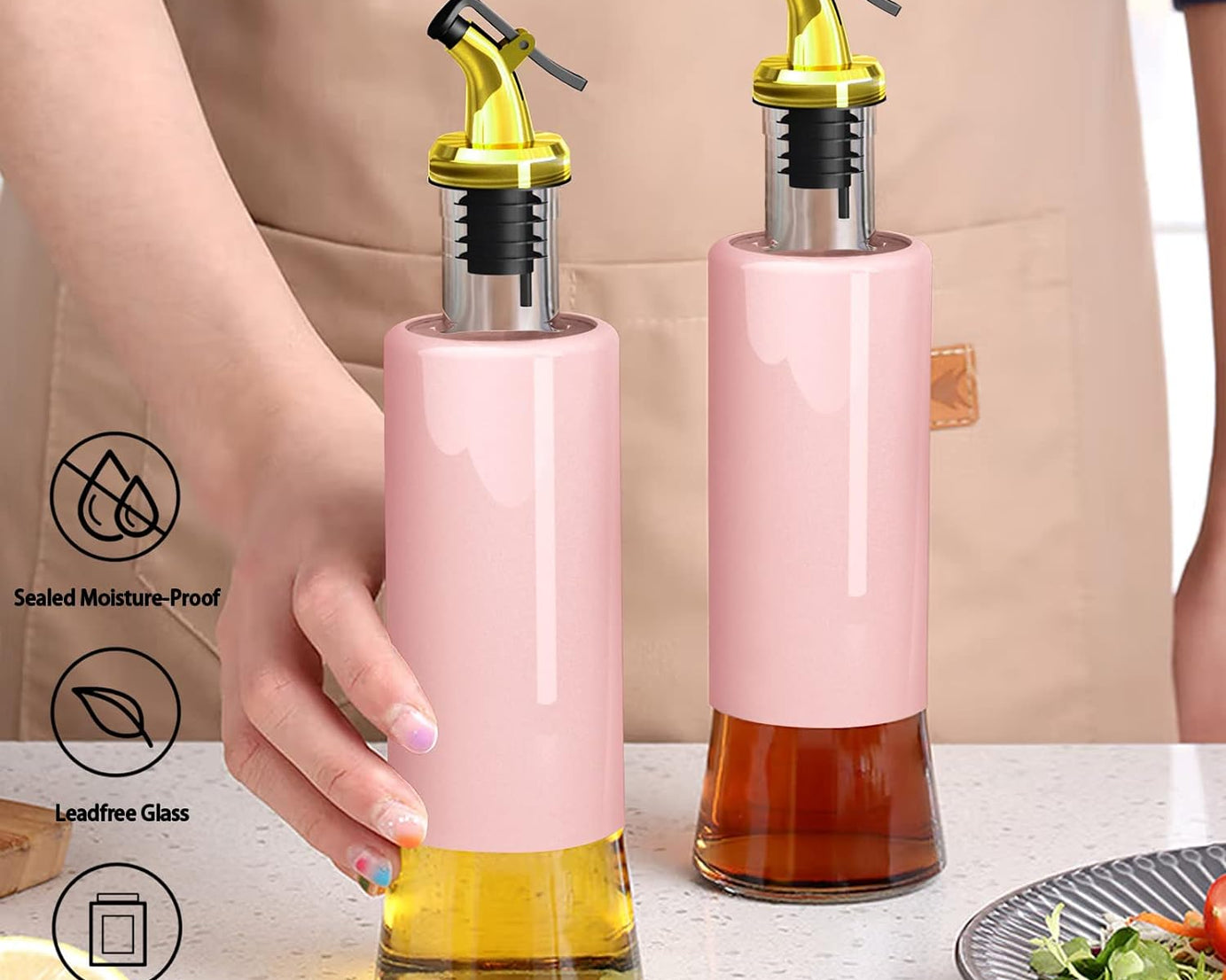 300 ML Olive Oil Dispenser Bottle Leakproof Condiment Glass Container Non- Drip Spout Soy Sauce Vinegar Cruet Bottle for Kitchen Cooking BBQ Fry for Kicthen Home (300 ML)