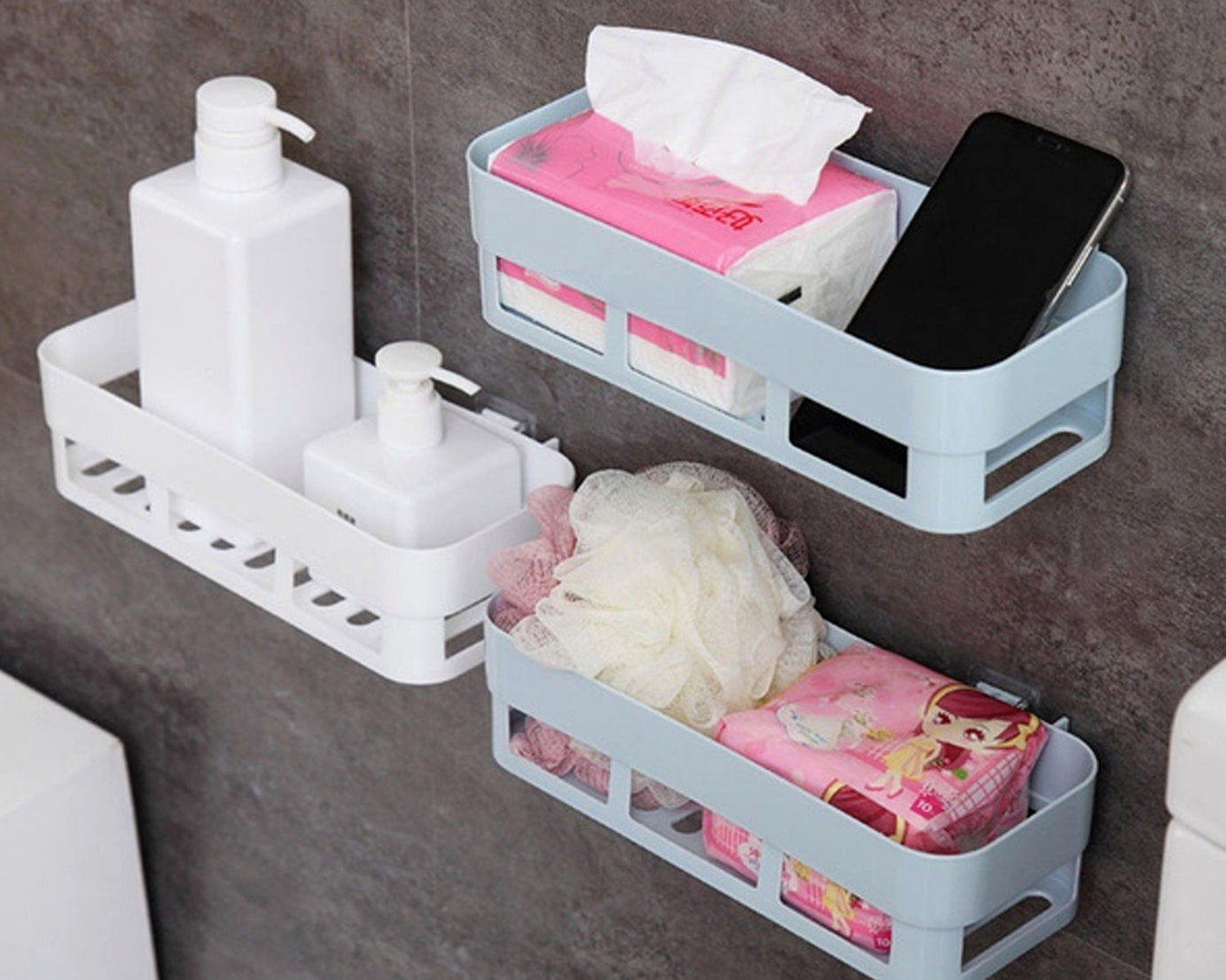 Shower corner shelf with suction cup, ABS plastic