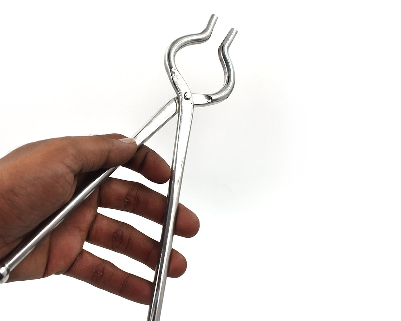 Ganesh 8mm stainless steel tongs, close-up and from various perspectives.