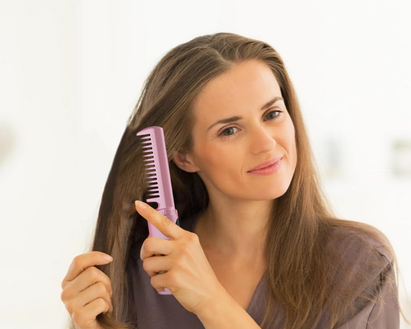 Rechargeable Mini Hair Straightener, Travel Portable USB Charging Cordless Hair Straightener Bursh, Three Temperature Adjustments Flat Iron Comb (1 Pc)