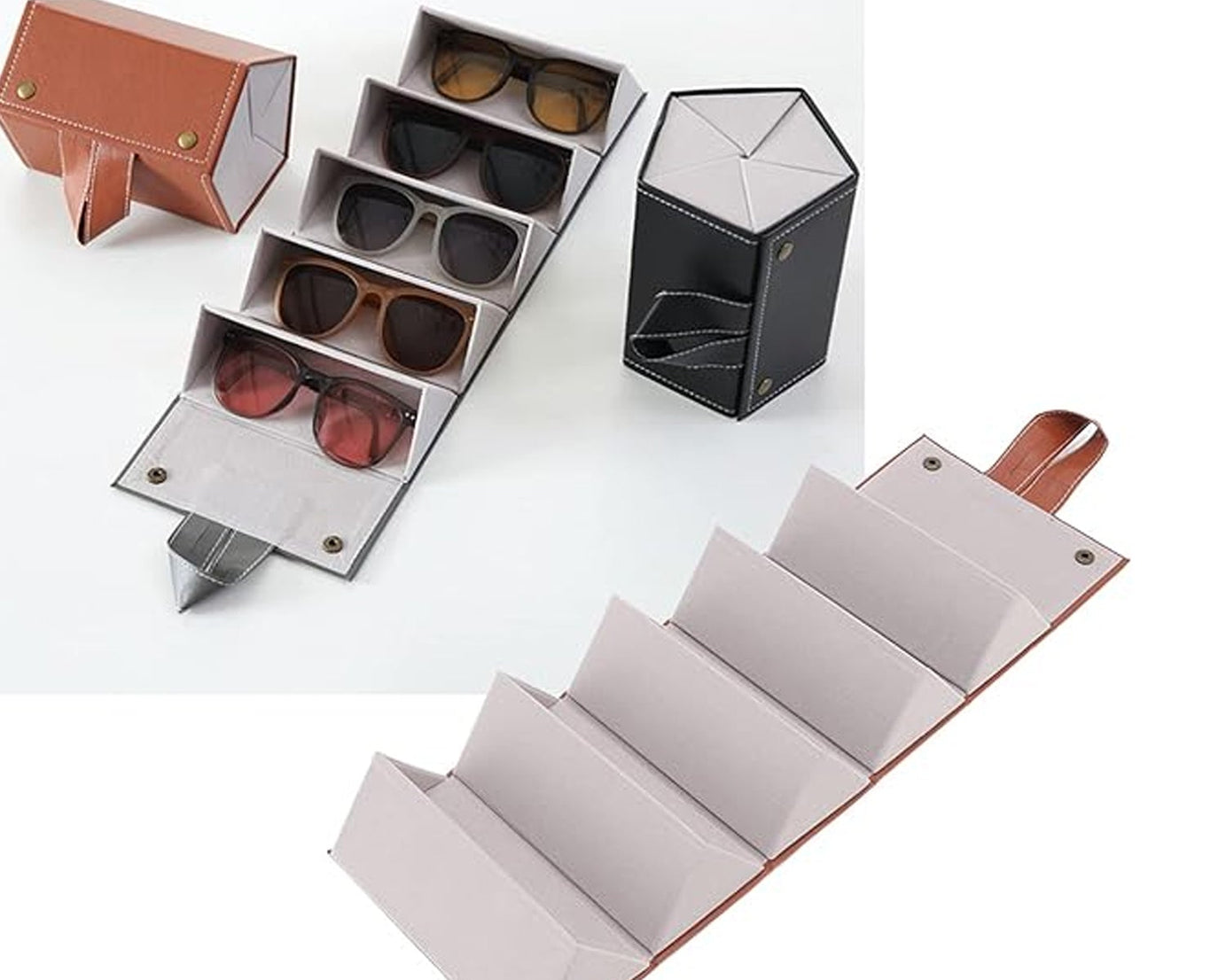 5 Slots Sunglasses Organizer Box, Glass Holder Box, spectacle case of sunglasses, Specs case, Foldable Travel Glasses Case Storage (1 Pc)