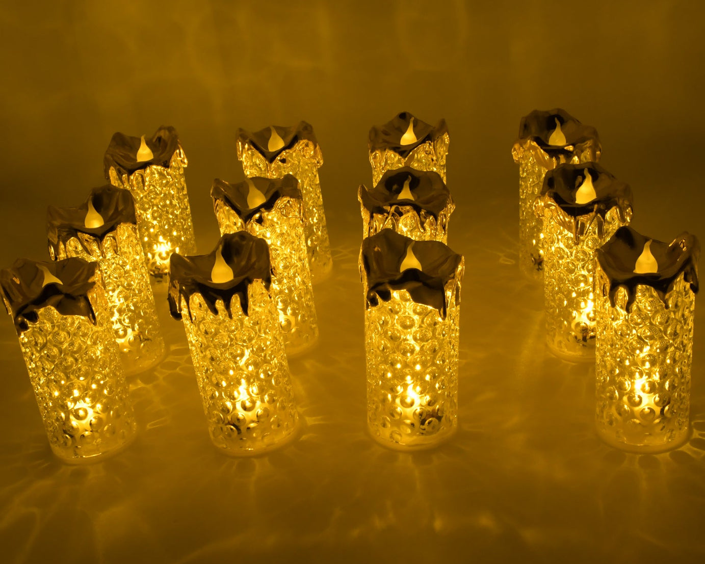 Gold Flameless Candles LED Light Flameless and Smokeless Decorative, Candles Led Tea Light Candle Perfect for Gifting, Home, Diwali,Wedding, Christmas, Crystal Candle Lights, Table Decorations (12 Pc MOQ)