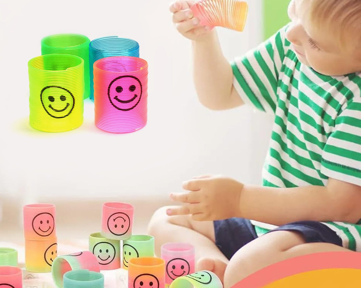 Multicolor Magic Smiley Spring, Spring Toys, Slinky, Slinky Spring Toy, Toy for Kids for Birthdays, Compact and Portable Easy to Carry (12 Pcs Set)
