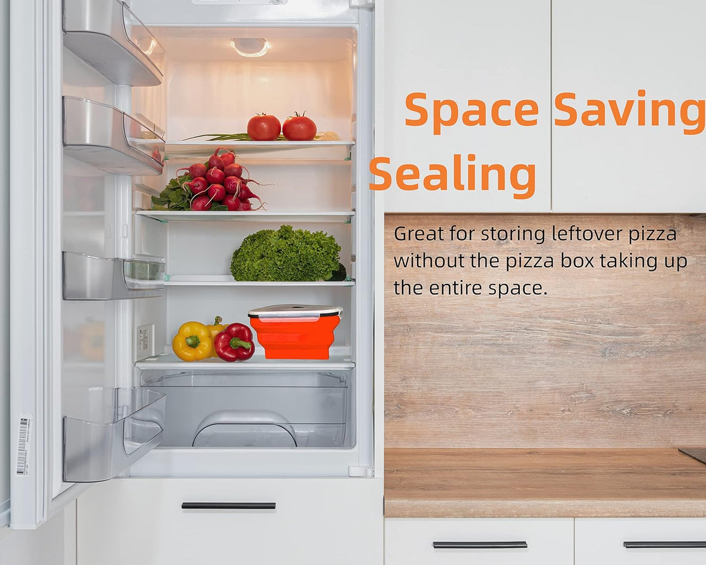 Reusable Pizza Storage Containers with 5 Microwavable Serving Trays, Silicone Container Expandable & Adjustable for Packing Pizza at home / outdoor